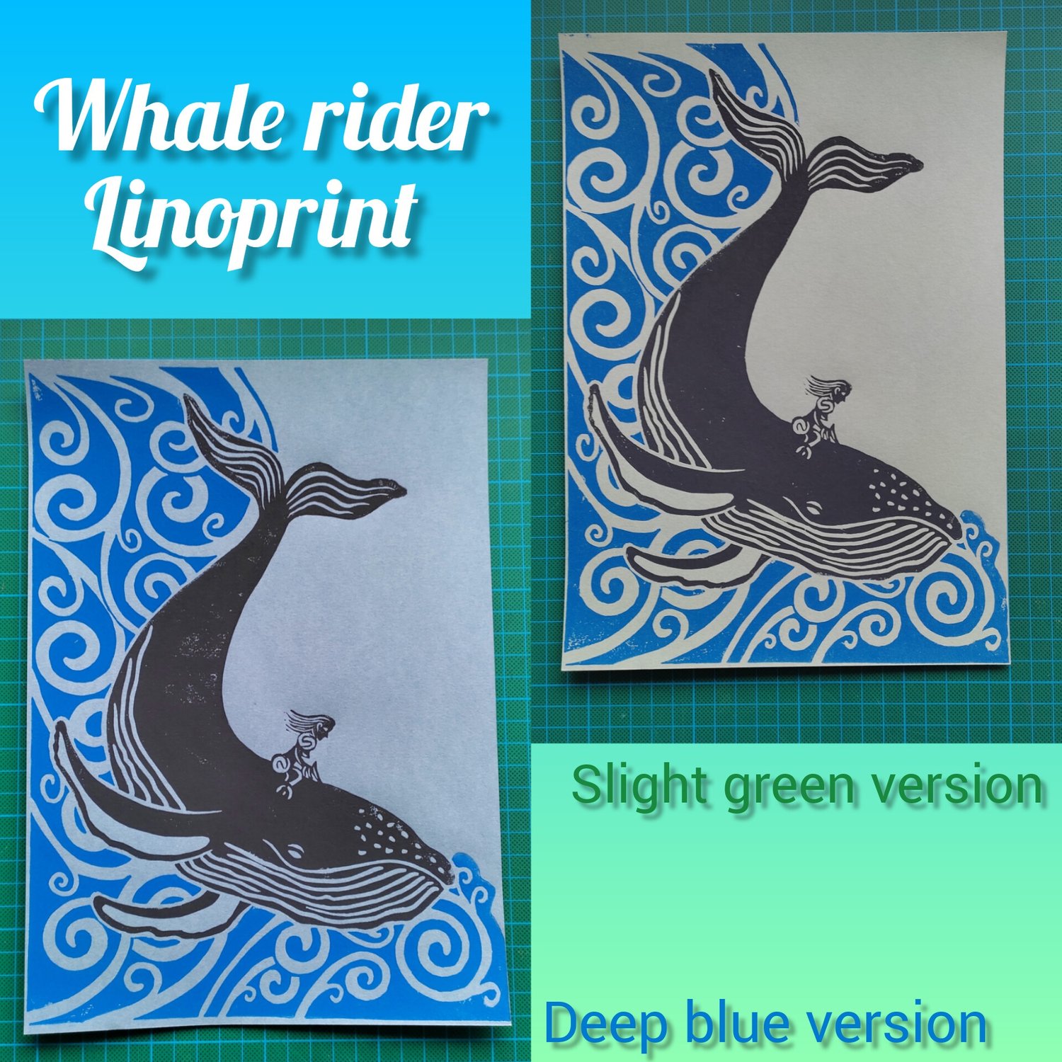 Image of WHALE RIDER LINOPRINT