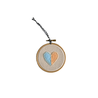 Image 1 of 3” blue and orange heart embroidery hoop