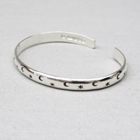 Image 2 of Handmade Star And Moon Chunky Rounded Sterling Silver Cuff Bracelet
