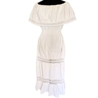 Image 4 of Traditional White Cotton Crochet Embroidered Off the Shoulder Dress Size M/L 