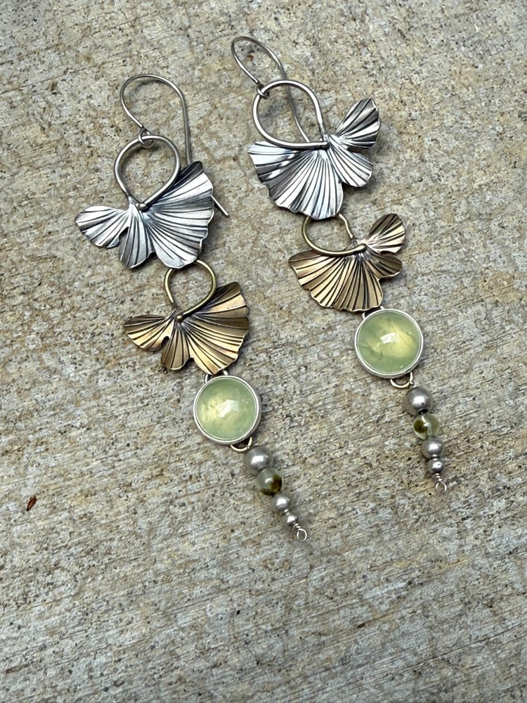 Image of Ginkgo Leaf Swoosh Mixed Metal Dangle Earrings