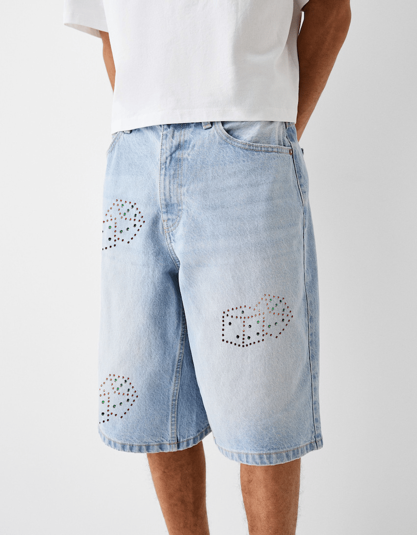 Image of RHINESTONES BAGGY DENIM SHORTS