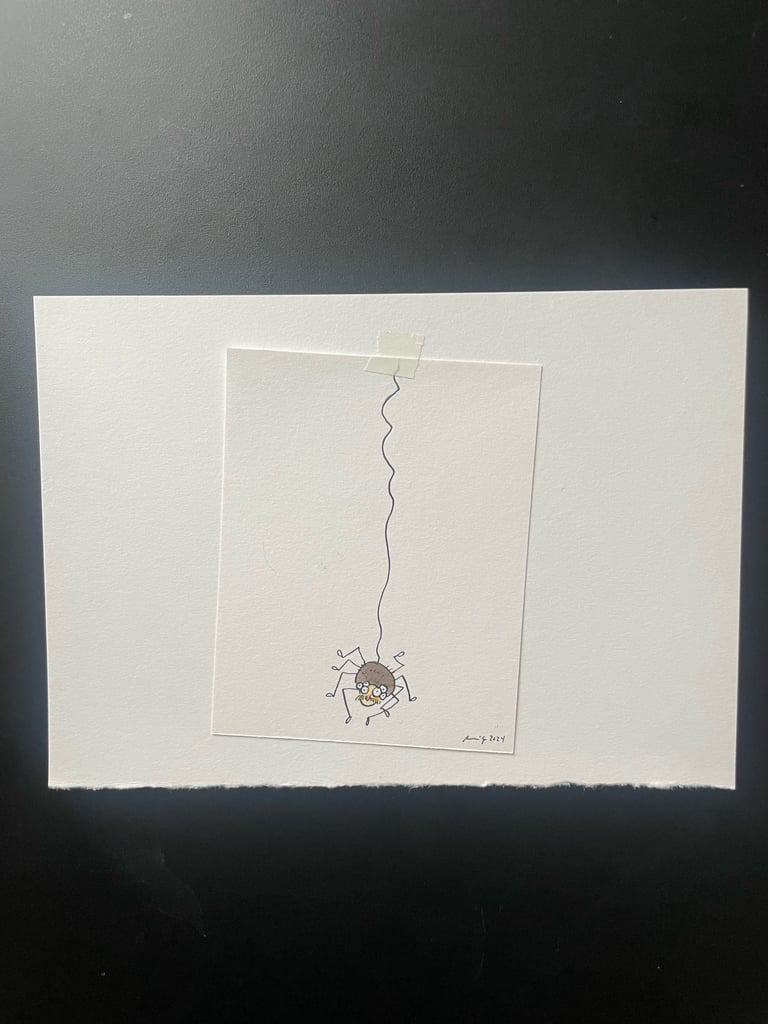 Originalzeichnung Tusche und Aquarell auf Papier  "Spinnenmann"
