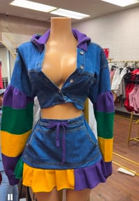 Image 2 of Denim Mardi Gras Ruffle set 