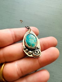 Image 11 of Sierra Nevada turquoise pendant with sterling silver rose and pearls