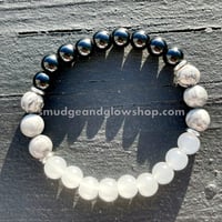 Image 1 of Selenite, Black Obsidian & Grey Jasper Bracelet 