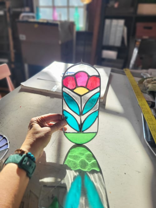 Image of Cottage Flower mini panel- stained glass