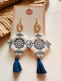 Hand-painted Blue White Azulejo Polymer Clay Earrings 