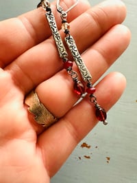 Image 1 of garnet and ruby sterling silver bar earrings