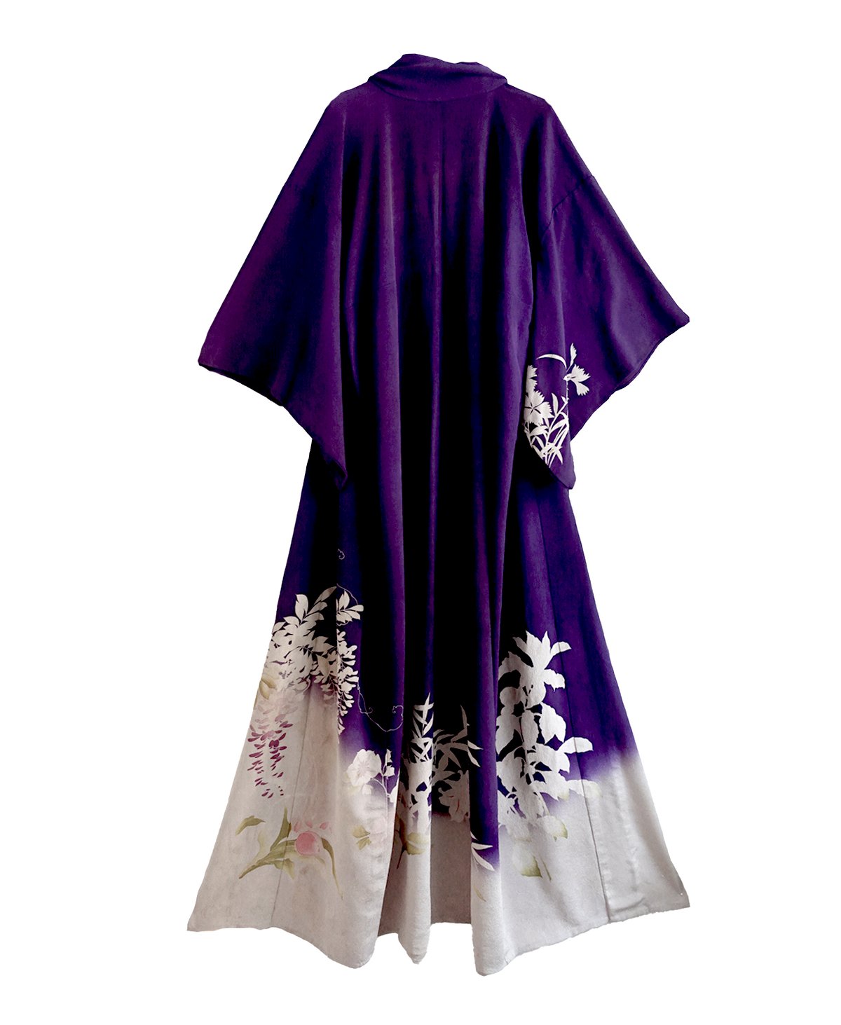 Image of Kimono dame - af blommefarvet silke med blomster flor - Yuzen håndkoloreret