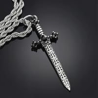 Image 2 of 👑The Armored Kingdom Black Zirconia Sword Shaped Pedant Necklace-Anti Tarnish-Waterproof-Unisex