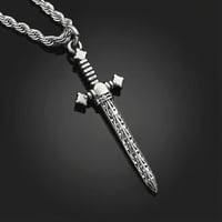 Image 3 of 👑The Armored Kingdom Black Zirconia Sword Shaped Pedant Necklace-Anti Tarnish-Waterproof-Unisex