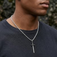 Image 7 of 👑The Armored Kingdom Black Zirconia Sword Shaped Pedant Necklace-Anti Tarnish-Waterproof-Unisex