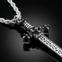 Image 5 of 👑The Armored Kingdom Black Zirconia Sword Shaped Pedant Necklace-Anti Tarnish-Waterproof-Unisex