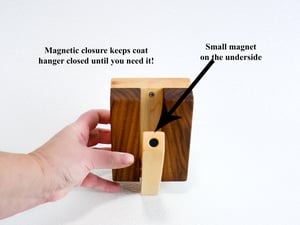 Image of Piane Coat hat hanger, Walnut and Maple Wood Flip Down Rack, Keyhold Mount, Single Wooden Hanger