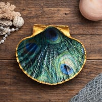 Image 1 of Shell trinket dish peacock feather design gold finish