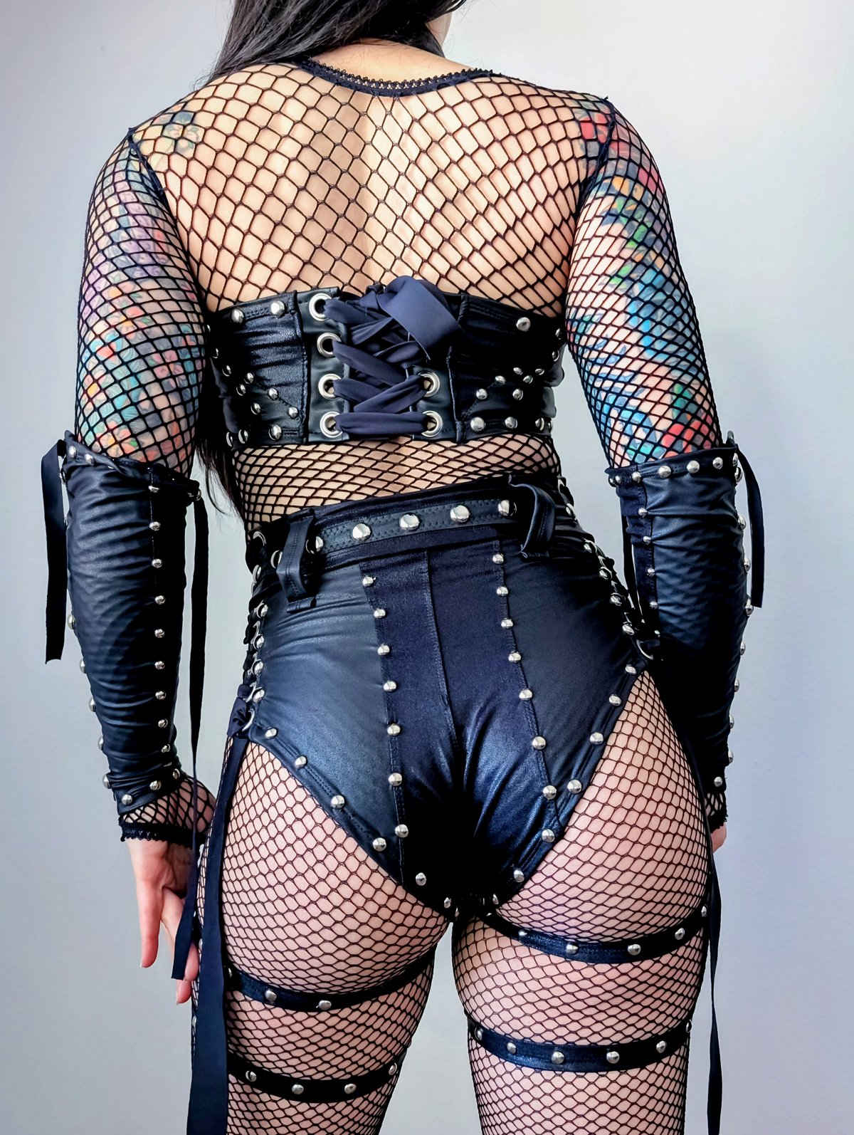 Black on Black Bikini Set w/ Belt, Garters, & Gloves