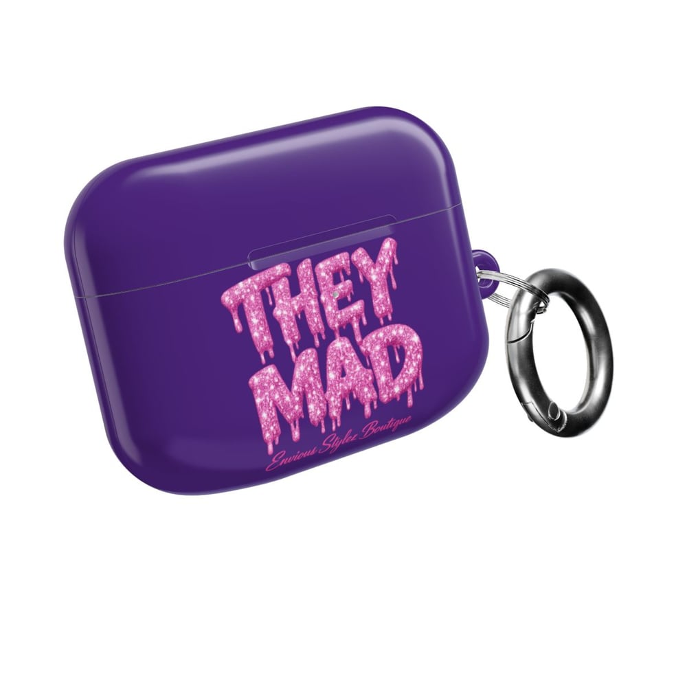 Image of AirPod Case — Black Glossy 'THEY MAD' Pink Drip Graphic Protective Cover
