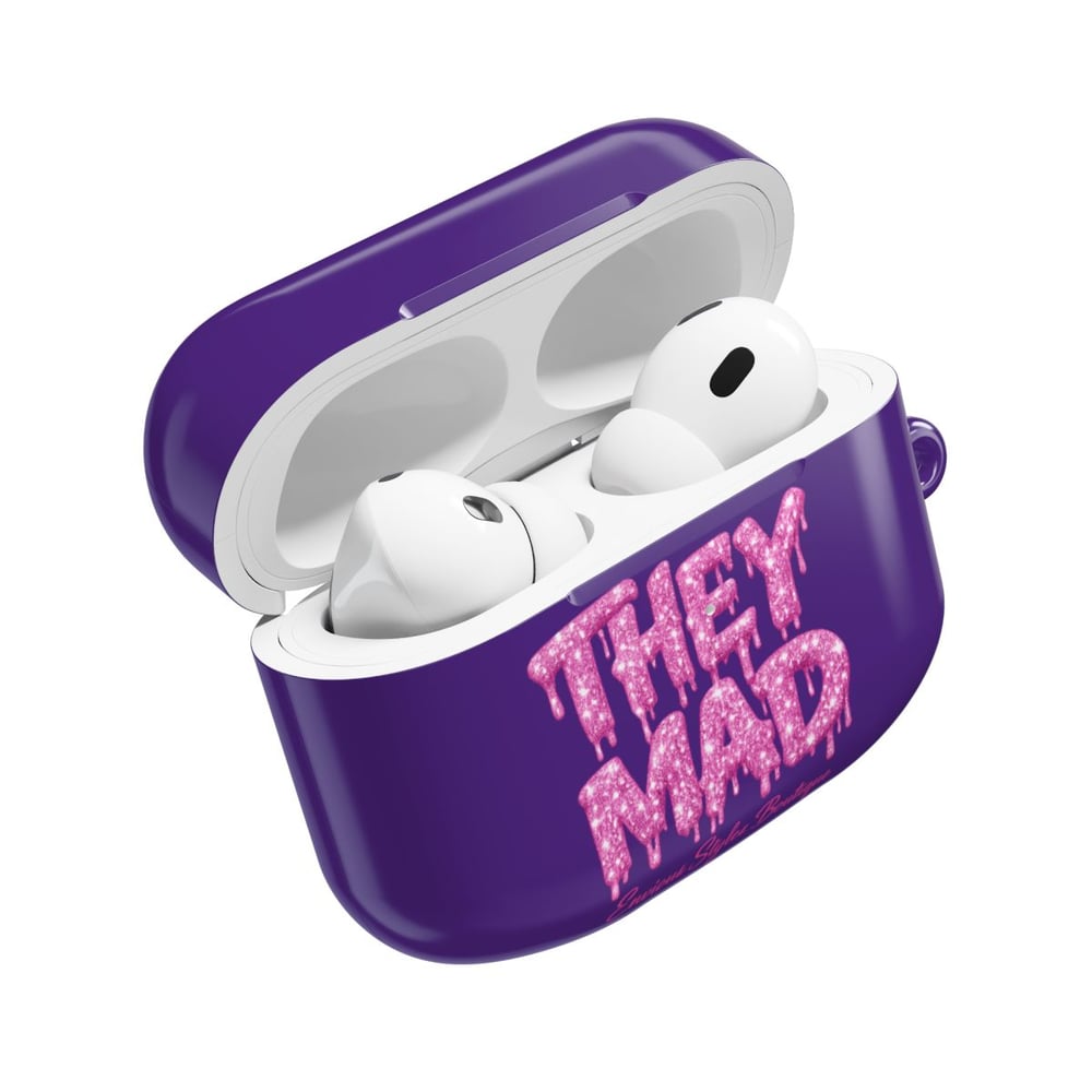 Image of AirPod Case — Black Glossy 'THEY MAD' Pink Drip Graphic Protective Cover