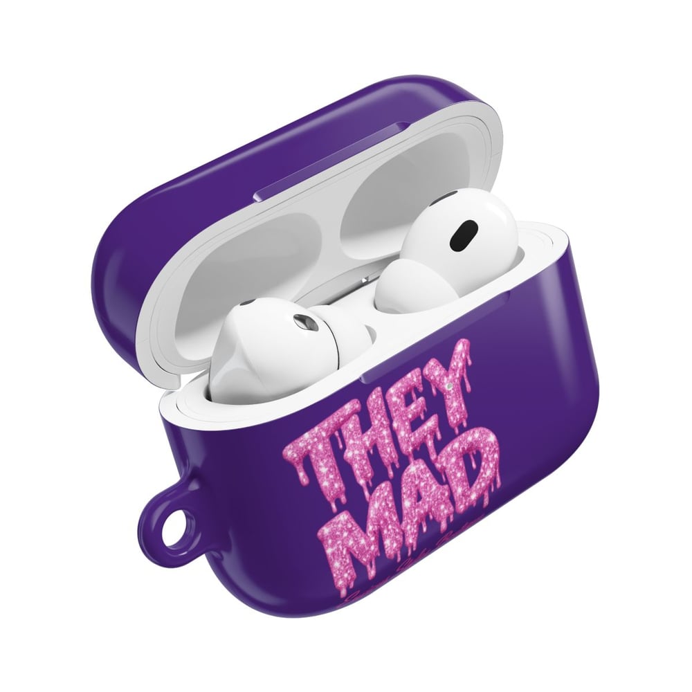 Image of AirPod Case — Black Glossy 'THEY MAD' Pink Drip Graphic Protective Cover