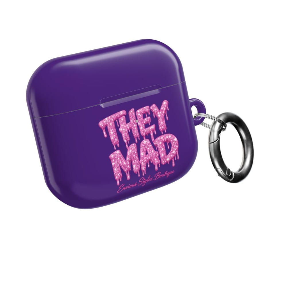 Image of AirPod Case — Black Glossy 'THEY MAD' Pink Drip Graphic Protective Cover