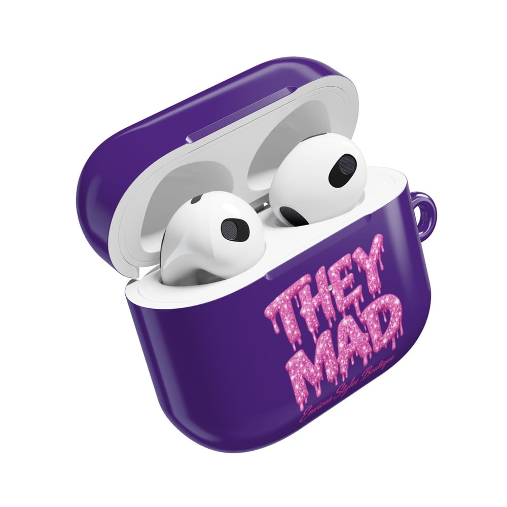 Image of AirPod Case — Black Glossy 'THEY MAD' Pink Drip Graphic Protective Cover