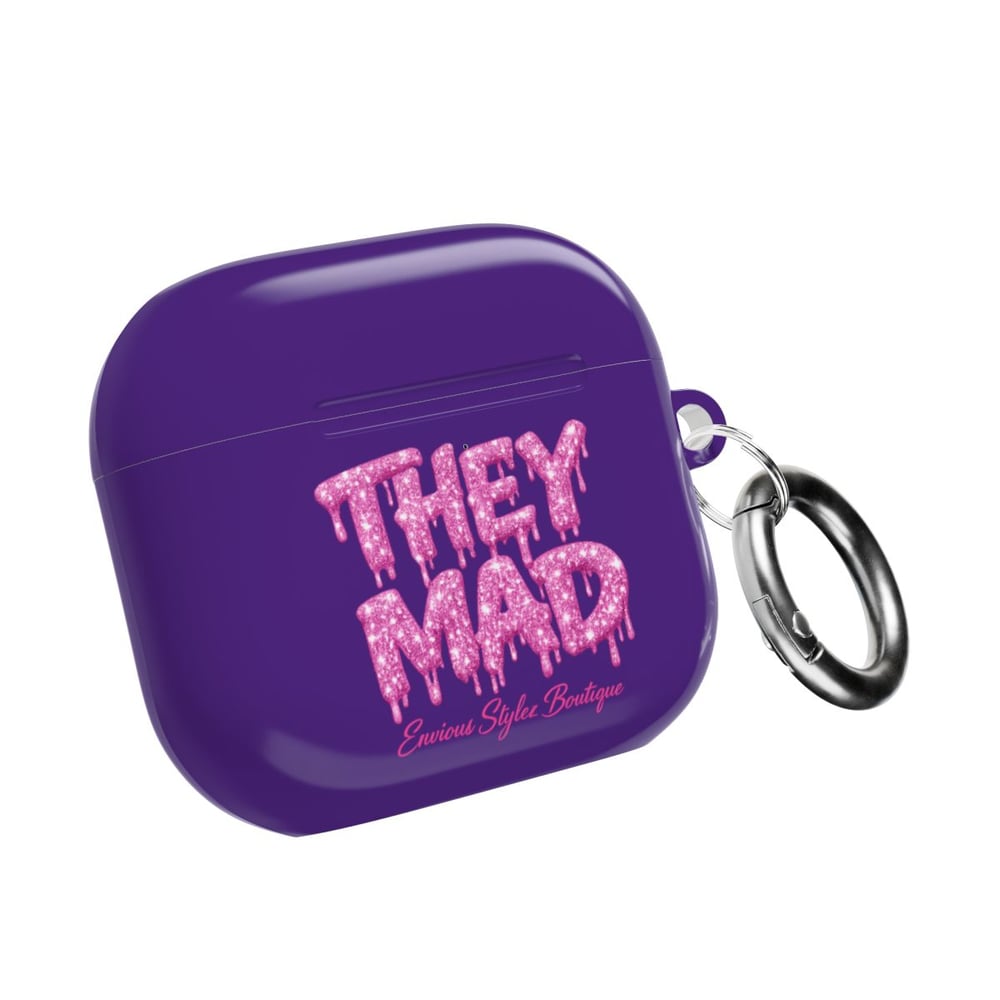 Image of AirPod Case — Black Glossy 'THEY MAD' Pink Drip Graphic Protective Cover