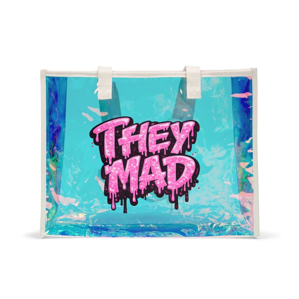Image of Holographic Beach Tote Bag — 'They Mad' / Envious Stylez Boutique Clear Summer Tote