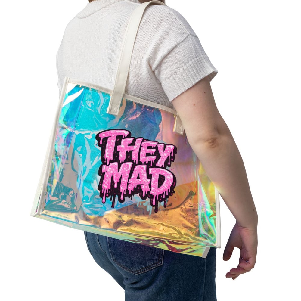 Image of Holographic Beach Tote Bag — 'They Mad' / Envious Stylez Boutique Clear Summer Tote