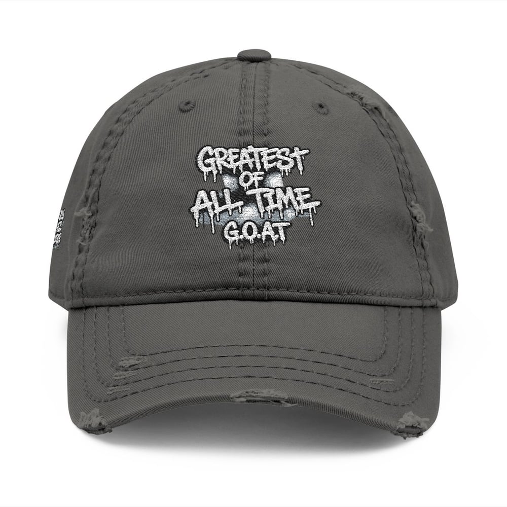 Image of Distressed Embroidered "Greatest of All Time" (G.O.A.T.) Dad Hat — Vintage Streetwear Cap