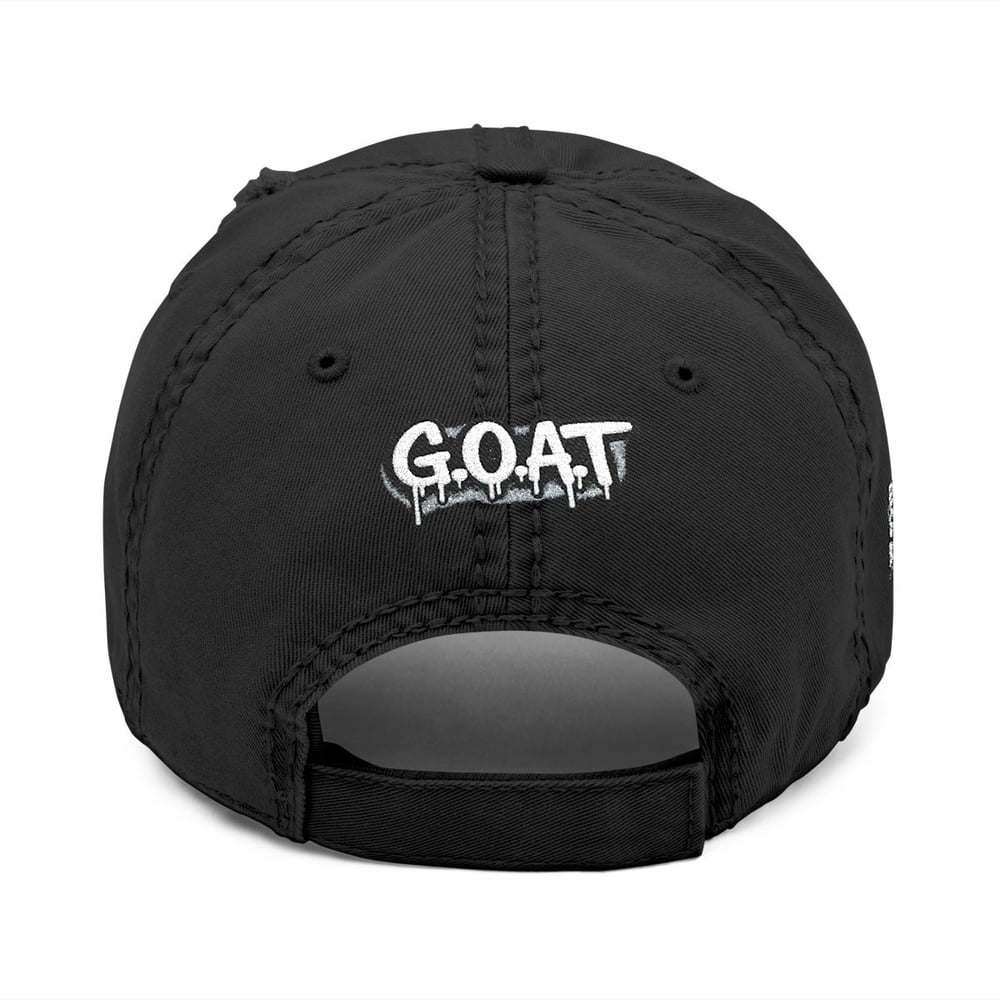 Image of Distressed Embroidered "Greatest of All Time" (G.O.A.T.) Dad Hat — Vintage Streetwear Cap