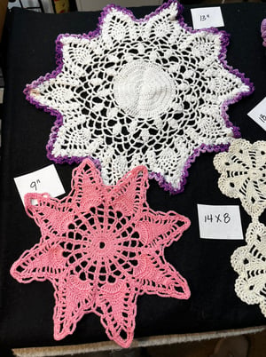 Image of Lot of 6 Pink, White & Purple Vintage Cotton Doilies