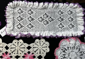 Image of Lot of 6 Pink, White & Purple Vintage Cotton Doilies