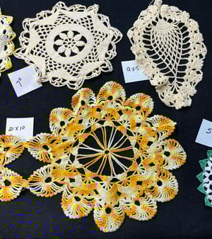 Image of Lot of 7 Yellow, Gold & Green Vintage Cotton Doilies