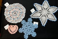 Image 1 of Lot of 5 Blue, Pink & White Vintage Cotton Doilies