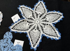 Image of Lot of 5 Blue, Pink & White Vintage Cotton Doilies