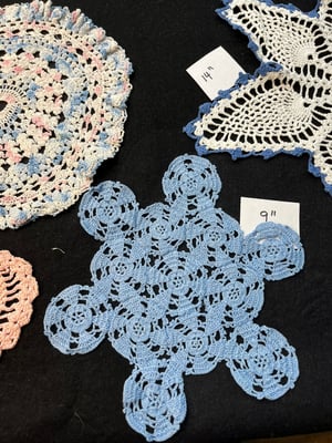 Image of Lot of 5 Blue, Pink & White Vintage Cotton Doilies