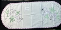 Image 1 of Vintage Purple Flower Embroidered Cotton Table Runner