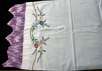 Image 1 of Vintage Embroidered Pillowcase with Purple Crocheted Trim