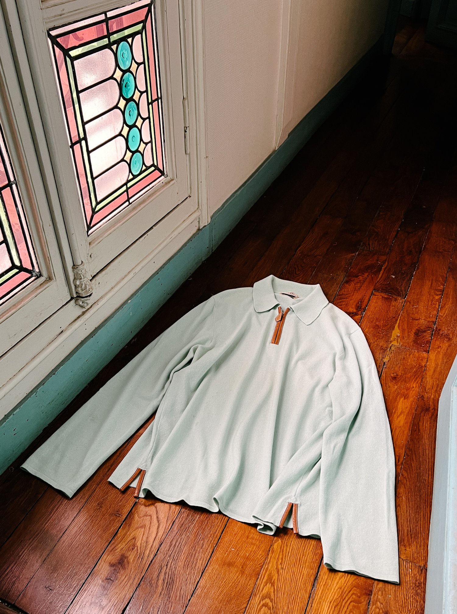 Hermès Cashmere Sweater with Leather Detail Half Quarter Zip