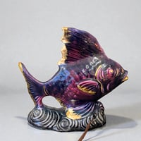 Image 4 of Lampe poisson vintage en céramique irisée de Vallauris - Veilleuse Années 60 bord de mer