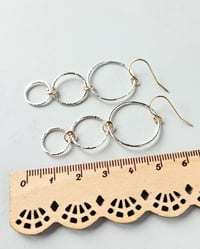 Image 5 of Two Tone Hammered 3 circle drop earrings