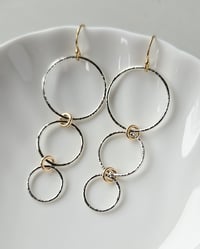 Image 3 of Two Tone Hammered 3 circle drop earrings
