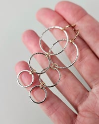 Image 4 of Two Tone Hammered 3 circle drop earrings