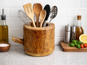 Image of Spruce log wood Multi Purpose Silk Flower Vase, Rustic Wooden Kitchen Utensil holder