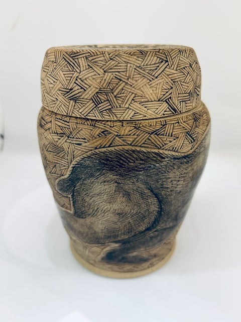 Image of Running Bear Covered Jar with Maiden