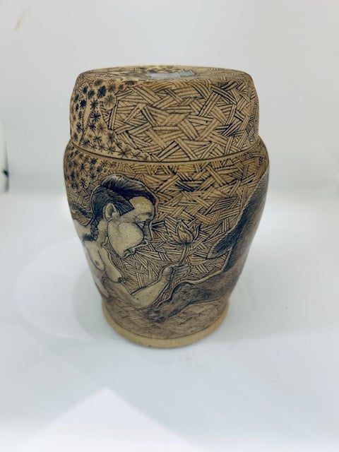 Image of Running Bear Covered Jar with Maiden