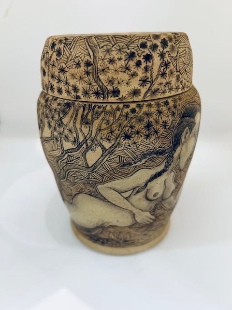 Image of Running Bear Covered Jar with Maiden