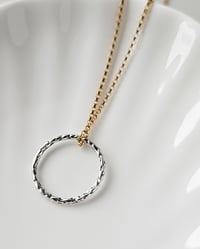 Image 2 of Mixed Metal Gold & Oxidised Silver Circle Necklace