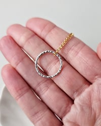 Image 4 of Mixed Metal Gold & Oxidised Silver Circle Necklace